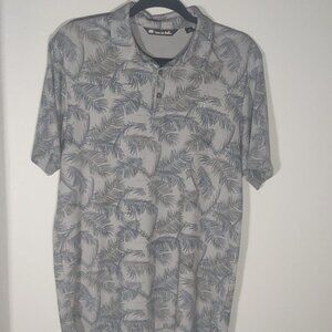 Travis Mathew Gray Leaf Print Short Sleeve Golf Polo Size Medium